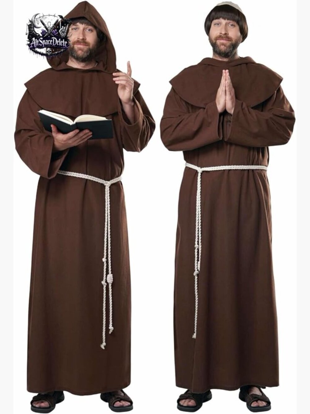Adult Renaissance Monk Friar Costume with Hooded Robe